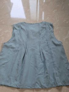 Light Blue Sleeveless Tie-Neck Top