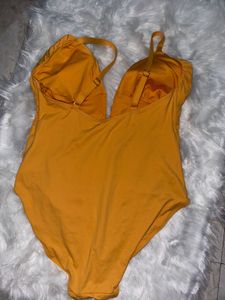 Mustard Yellow Plunge One-Piece Swimsuit