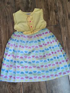 Adorable Heart Print Yellow Dress
