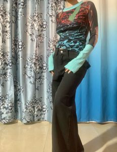 Y2K Mesh Graphic Print Top