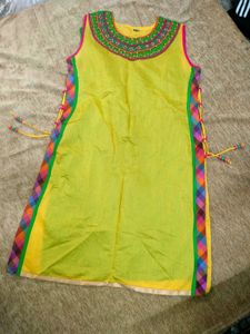 Vibrant Yellow Kurta with Embellished Neckline