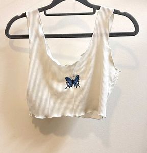 Shein Ofwhite Butterfly Embroidered Tank Top