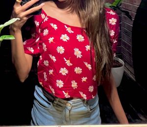 Rusted red floral crop top | Size S