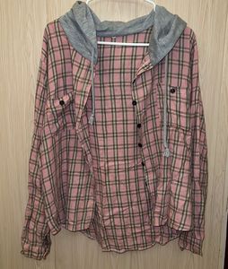 Pink Plaid Hooded Button-Up Shirt