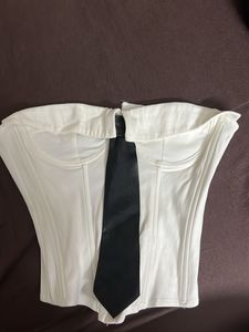 White Corset Top with Black Tie Detail