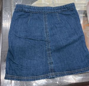 Classic Blue Denim Button-Front Skirt