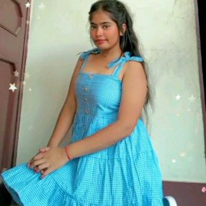 Cute Blue Gingham Mini Dress