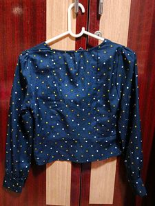 Navy Polka Dot Button-Up Top