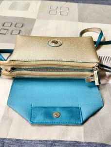 Baggit Chic Gold &amp; Teal Sling Bag