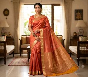 Beautiful Sunshine color Kanchi Silk Saree