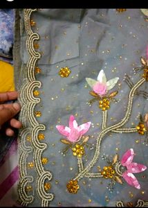 Elegant Grey Embroidered Saree with Blouse