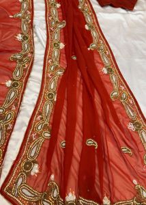 Red Embroidered Silk Saree with blouse