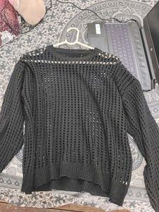 Chic Black Mesh Knit Top
