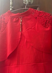 Elegant Red Lace Sleeve Gown