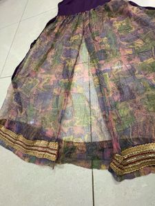 Elegant Purple &amp; Floral Print Gown
