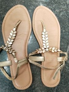 Embellished Gold Flat Sandals
