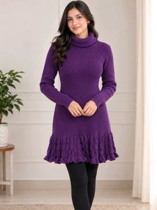Purple Ribbed Turtleneck Sweater