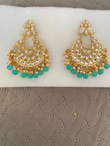 Exquisite Teal Drop Earrings with Gold Finish