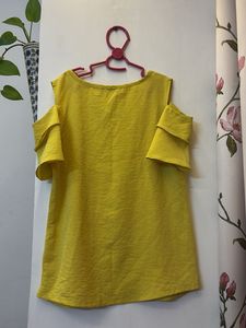 Bright Yellow Cold Shoulder Top