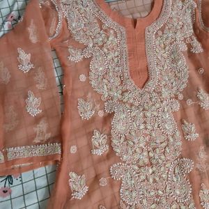 Elegant Peach Chikankari Kurta