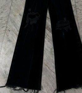 Zara Black Wide Leg Ripped Jeans