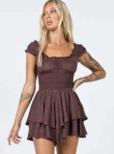 Brown Ruffled Mini Dress