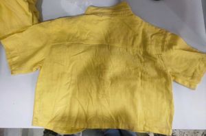 Soft Yellow Button-Up Crop shirt set with shorts
