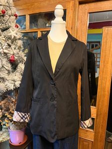 Classic Black Blazer with Tartan Lining
