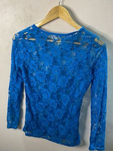 Blue Lace Long Sleeve Top