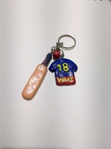 Cricket Bat &amp; Virat Jersey Keychain