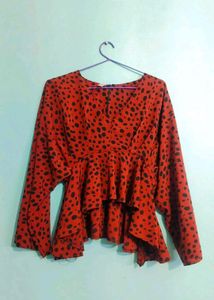 Red Animal Print Top