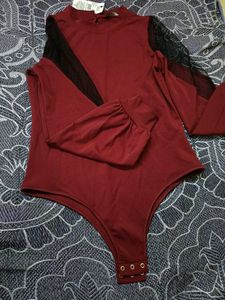 Maroon Lace Sleeve Bodysuit