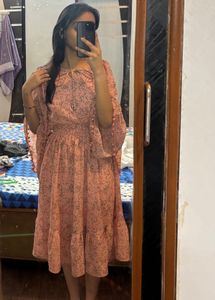 Flowy Floral Print pink midi Dress 🎀💓