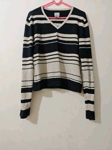Striped V-Neck Pullover Sweater