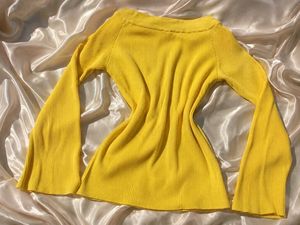 Vibrant Yellow Ribbed Flare Sleeve Top