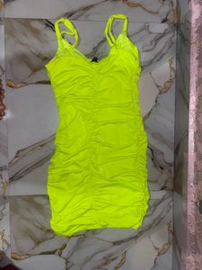 Neon Ruched Lace-Up Mini Dress