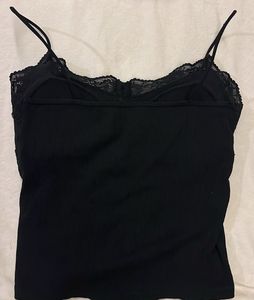 Black Lace Trim Button-Up Camisole