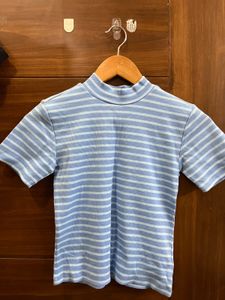 Striped Mock Neck T-Shirt