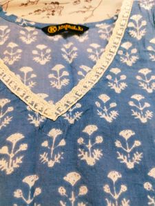 Blue Printed Kurta Set with Lace Trim