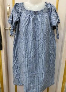 Blue Striped Off-Shoulder Dress