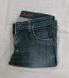 Denim Jeans With Fluffy Striped Top.