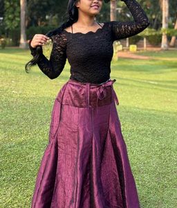 Burgundy Satin long Skirt
