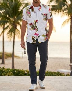 Men's Floral Print Short Sleeve Shirt