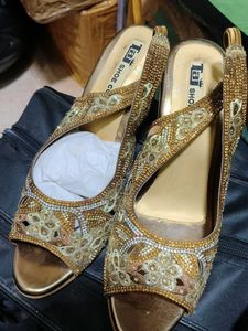 Elegant Embellished Gold Heels