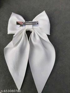 White Floral Embroidered Hair Bow
