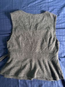 Chic Grey Sleeveless Wrap Top