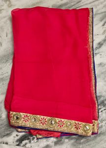 Rose Pink &amp; Gold Embroidered Saree with Blouse