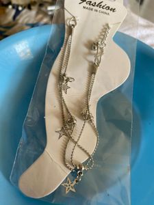 Silver Double Layer Anklet with Star Charms