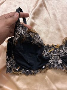 Elegant Black Embroidered Bra