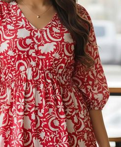 Red Floral Print Peplum Kurti🫶🏻❤️✨
